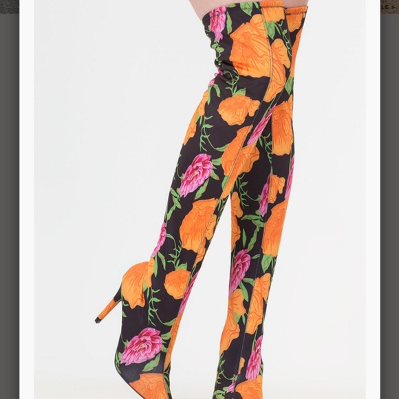 Anne Michelle Floral Thigh High Boots - Picture 1 of 7
